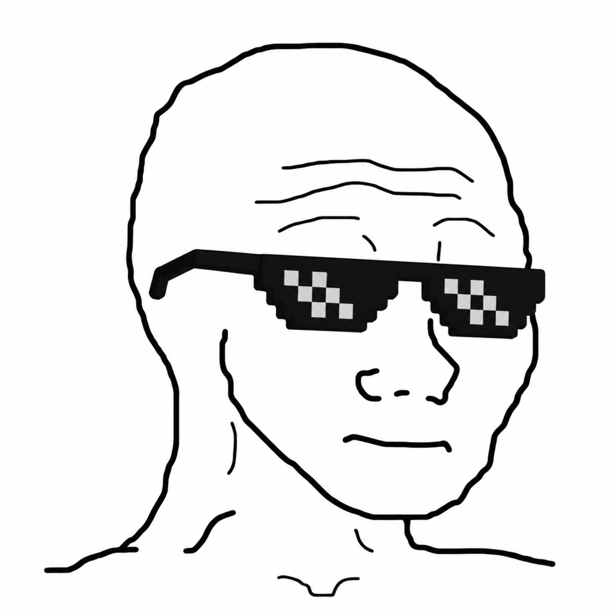 Wojak wearing pixel sunglasses